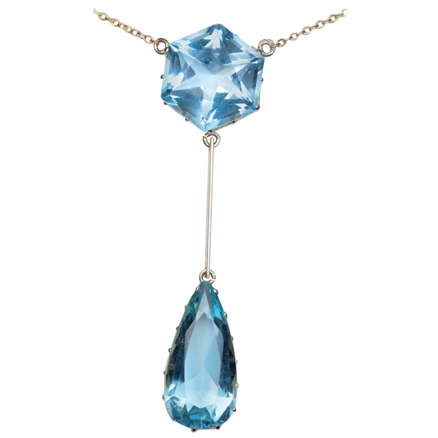 Antique Russian Aquamarine Gold Drop Necklace