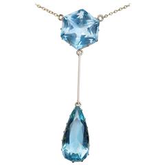 Antique Russian Aquamarine Gold Drop Necklace