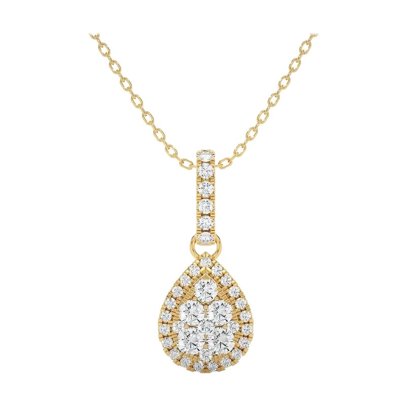 0.5 ctw Diamond Moonlight Pear Cluster Pendant in 14K Yellow Gold For Sale