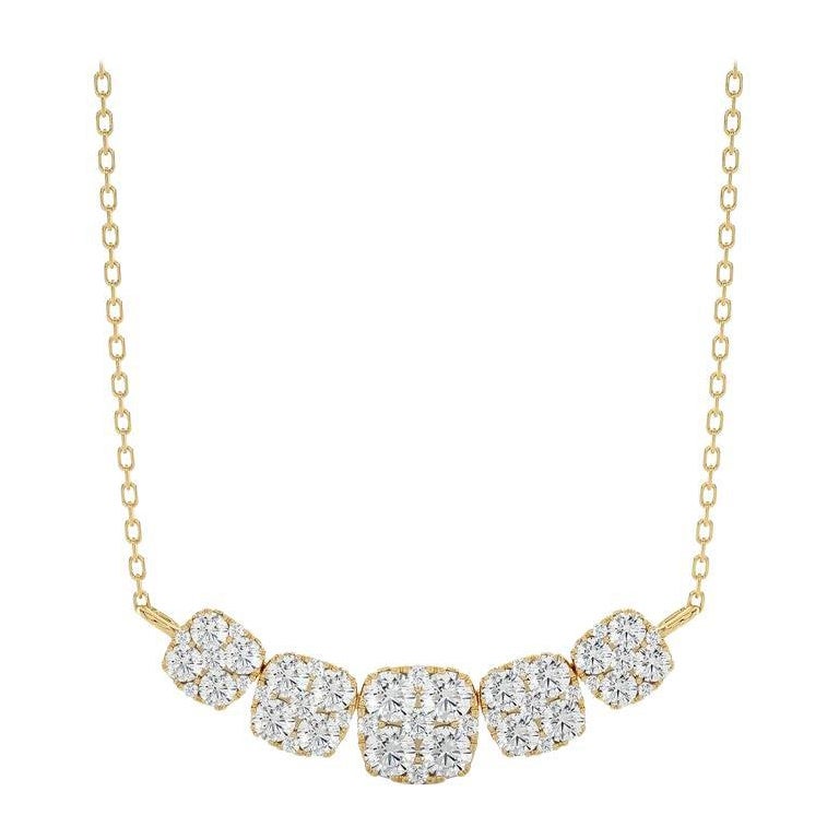 Moonlight Cluster Necklace: 1.1 Carat Diamonds in 14k Yellow Gold For Sale