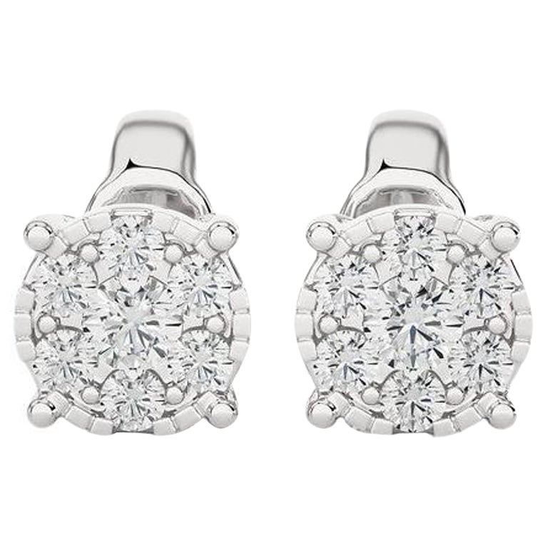 Moonlight Round Cluster Stud Earrings: 0.27 Carat Diamonds in 14k White Gold For Sale