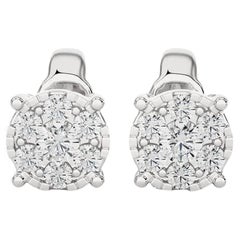 Moonlight Round Cluster Stud Earrings: 0.27 Carat Diamonds in 14k White Gold