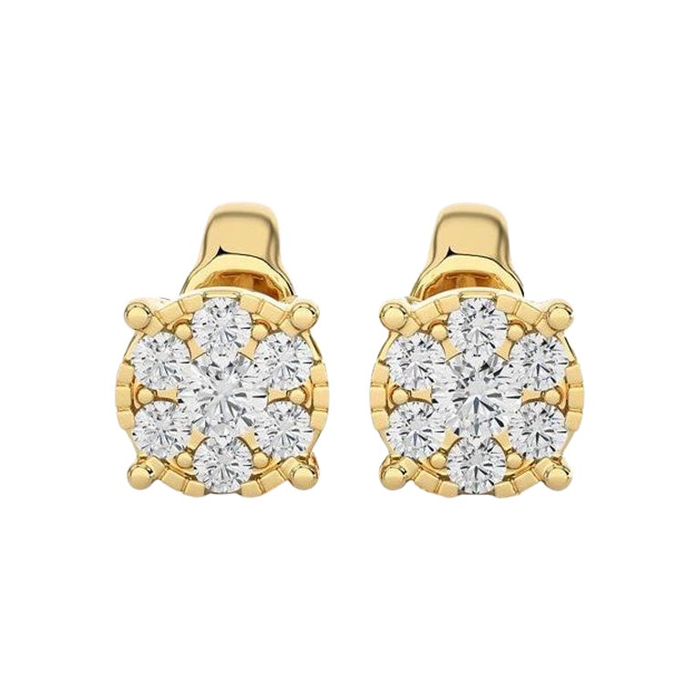 Moonlight Round Cluster Stud Earrings: 0.27 Carat Diamonds in 18k Yellow Gold