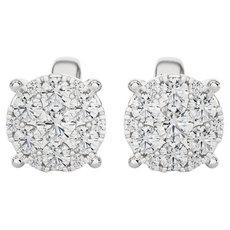Moonlight Round Cluster Stud Earrings: 0.45 Carat Diamonds in 18k White Gold