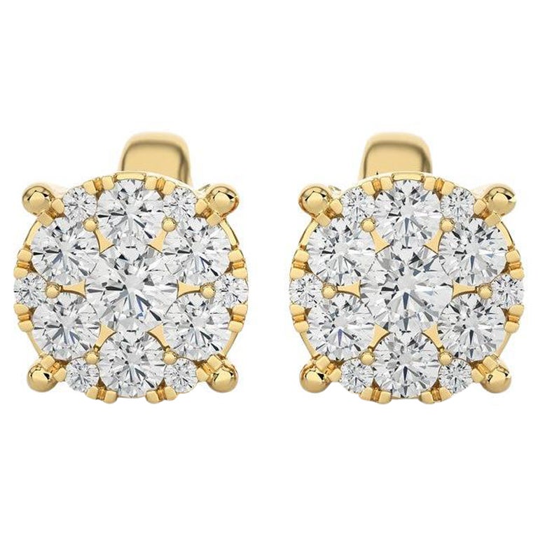 Moonlight Round Cluster Stud Earrings: 0.45 Carat Diamonds in 18k Yellow Gold For Sale