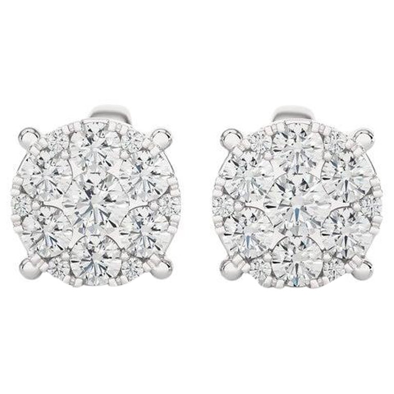 Clous d'oreilles grappe ronde Moonlight : diamants de 0,7 carat en or blanc 18 carats