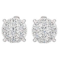 Moonlight Round Cluster Stud Earrings: 0.7 Carat Diamonds in 18k White Gold