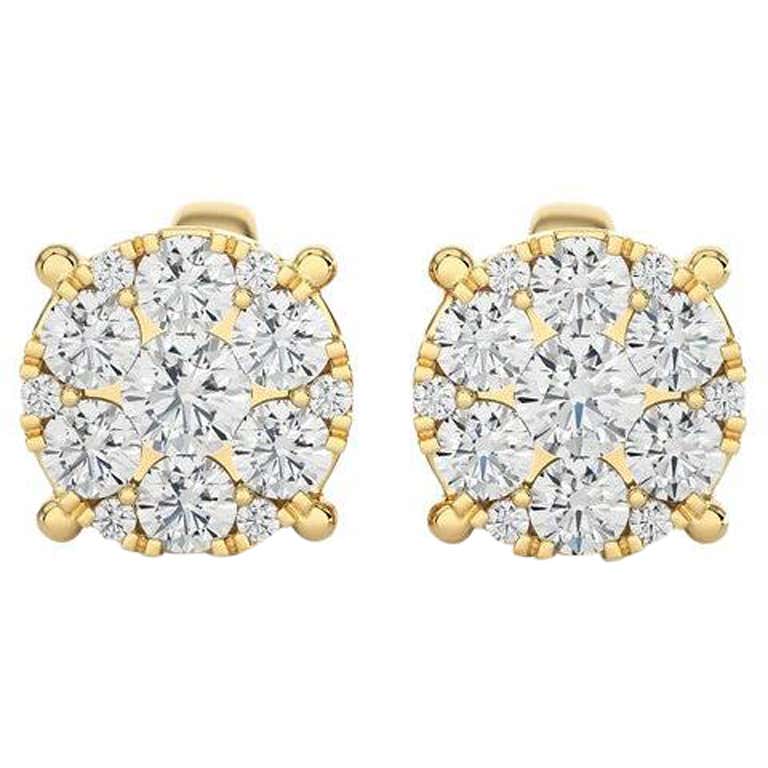 10K Gold Genuine Diamond Round Cluster Stud Earrings | .25 Ctw, 5mm, Natural H Color