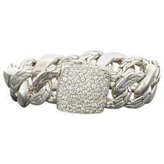 John Hardy Silver Wide Curb Link Bracelet with Pave Cubic Zirconia Clasp