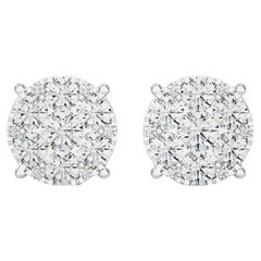 Moonlight Round Cluster Stud Earrings: 1.9 Carat Diamonds in 18k White Gold