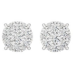 Moonlight Round Cluster Stud Earrings: 1.9 Carat Diamonds in 18k White Gold