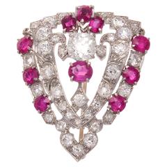 Art Deco Ruby Diamond Platinum Brooch