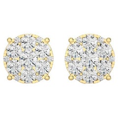 Moonlight Round Cluster Stud Earrings: 2.3 Carat Diamonds in 18k Yellow Gold