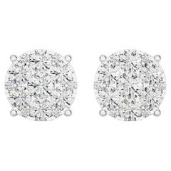 Moonlight Round Cluster Stud Earrings: 2.3 Carat Diamonds in 18k White Gold