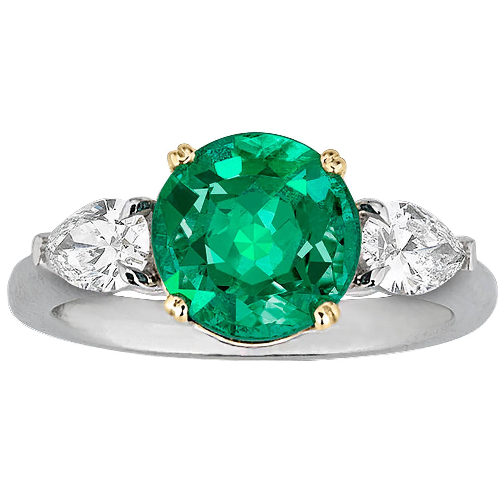 2.58 Carat Emerald Diamond Gold Platinum Ring