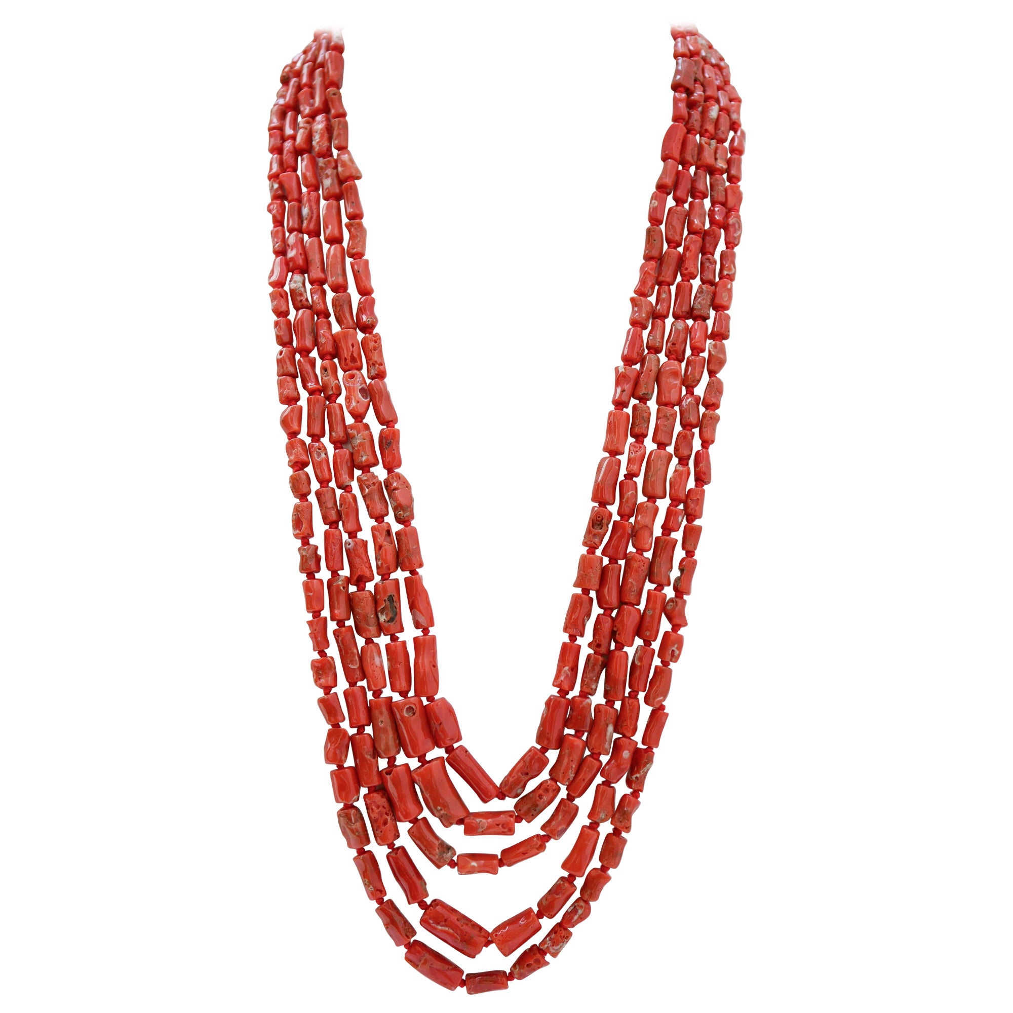 Coral Necklace 3 Rows For Sale at 1stDibs