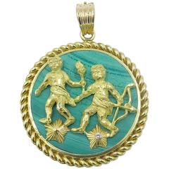 Van Cleef & Arpels Malachite Diamond Gold "Gemini" Zodiac Pendant