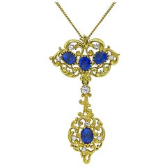 6.50ct Sapphire 0.50ct Diamond Gold Pendant Necklace