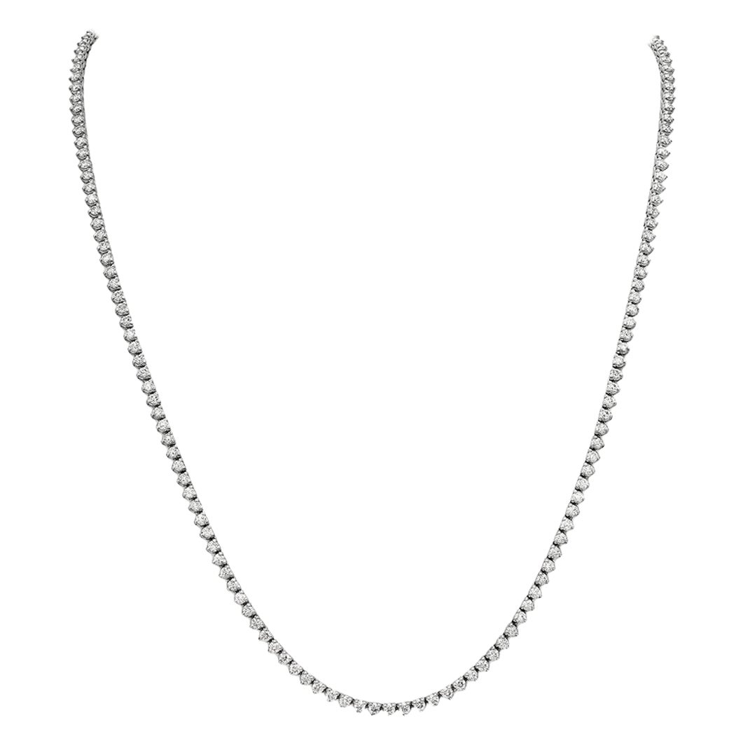 8.25 CT Natural Diamond 3 Prong Tennis Necklace G SI 16'' 14K White Gold For Sale