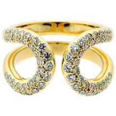 Vintage Hermes Diamond Gold H Yellow Gold Ring