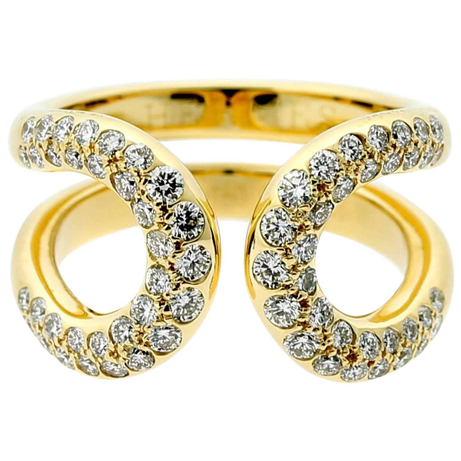 Hermes Diamond Gold H Ring For Sale at 1stdibs