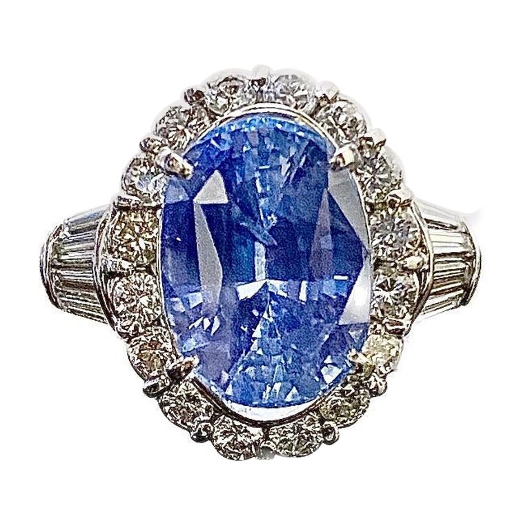 GIA Certified 6.73 Carat No Heat Cornflower Blue Sapphire Engagement Ring For Sale