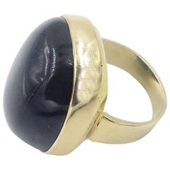 1980s Cabochon Green Tourmaline Gold Ring