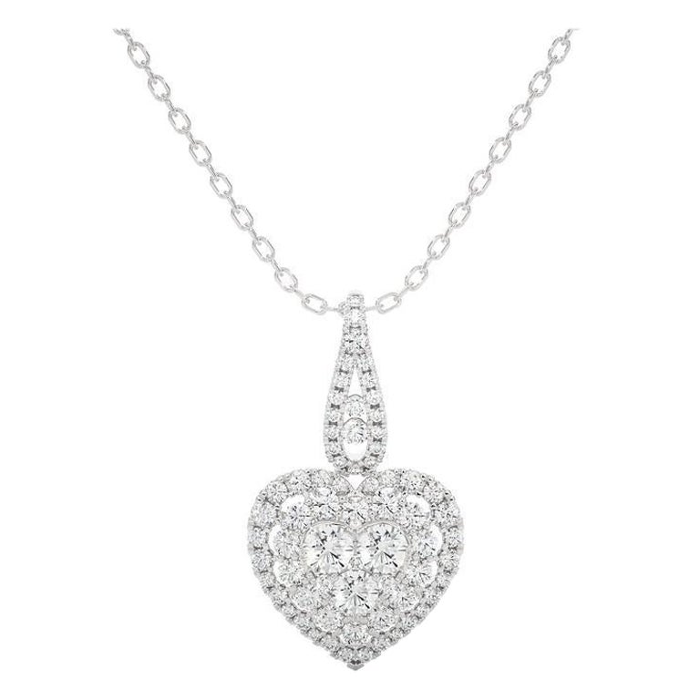 Moonlight Heart Cluster Pendant: 1.1 Carat Diamonds in 14k White Gold For Sale