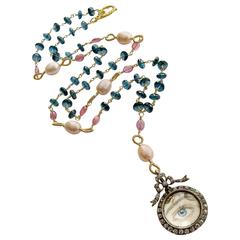 London Blue Topaz Pink Sapphire Lover’s Eye Necklace 11