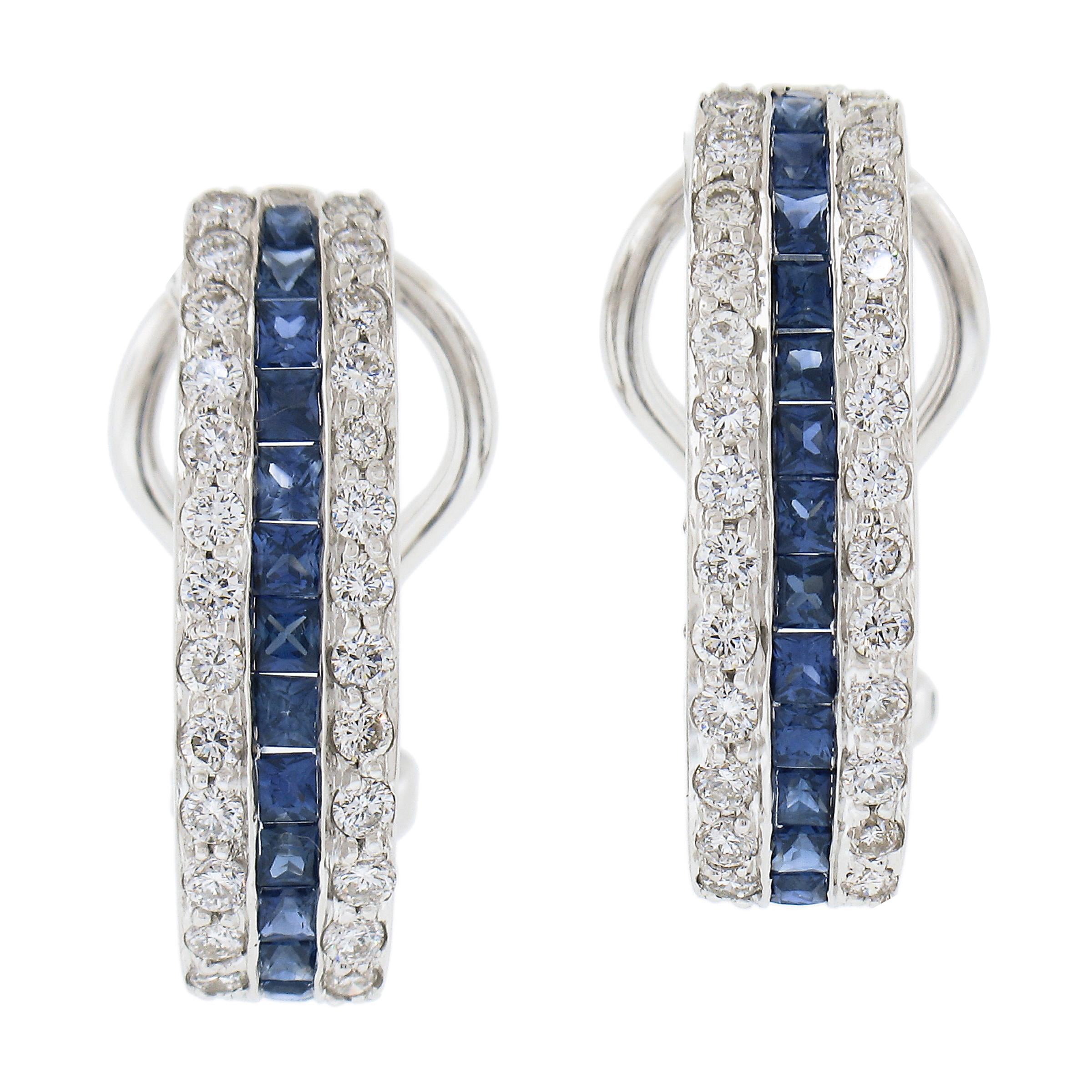 Elegant 18K White Gold High Quality Sapphire & Diamond Huggie Cuff Earrings For Sale