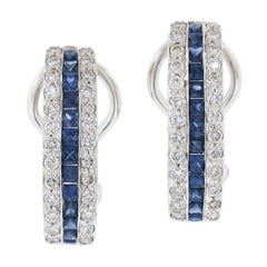 Elegant 18K White Gold High Quality Sapphire & Diamond Huggie Cuff Earrings