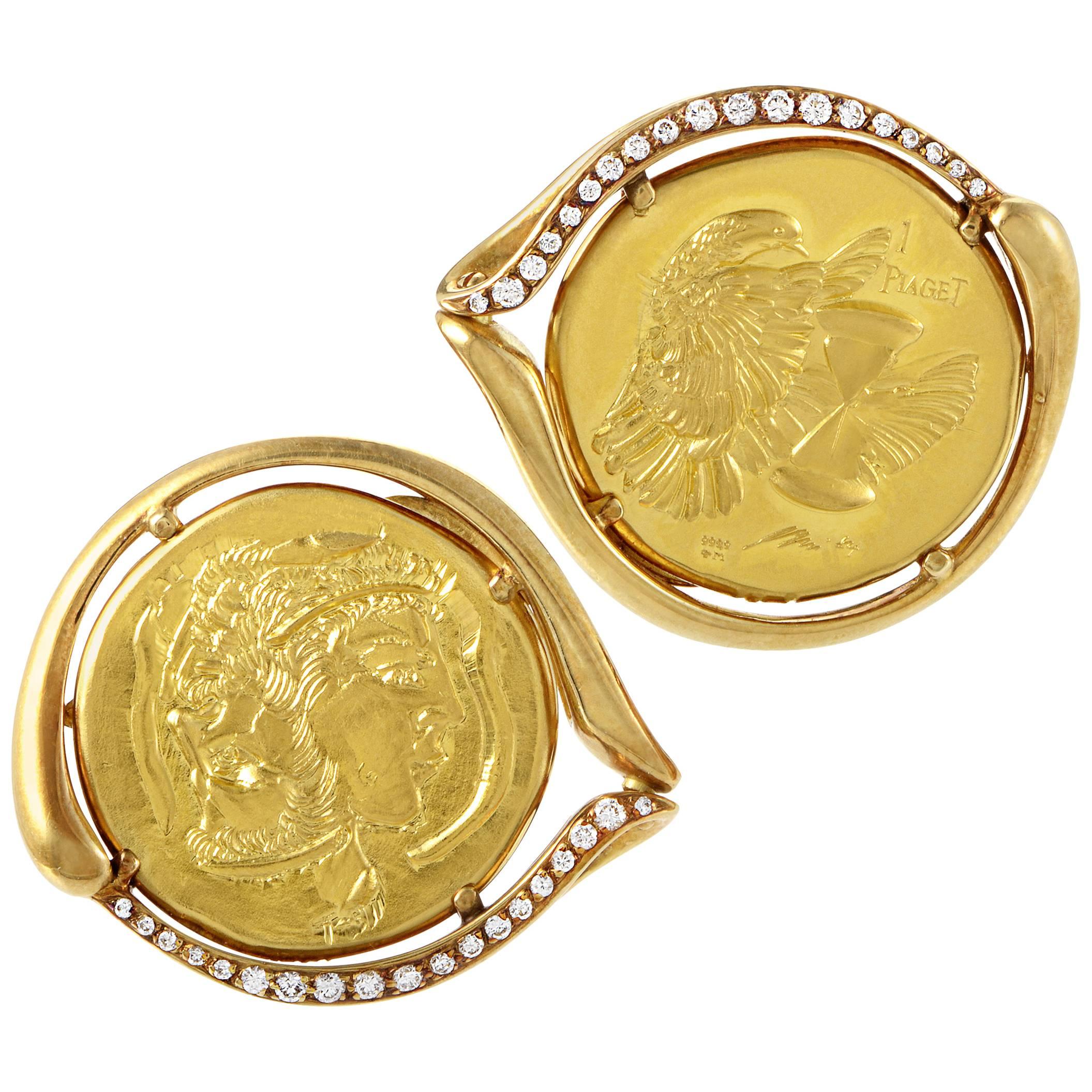 Piaget Diamond Gold Coin Cufflinks