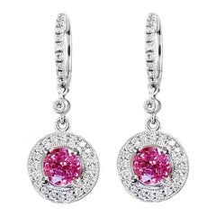 Vitolo 18 Karat Gold Diamond Drop Earrings with Pink Sapphire