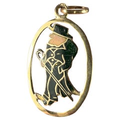 Vintage Saint Patrick Ireland Green Man Enamel 18K Yellow Gold Charm Pendant