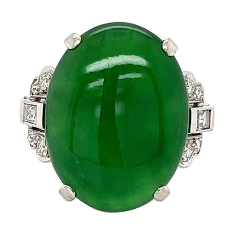 Gallery Detail: Vintage Art Deco Oval Natural A Jade Jadeite And Diamond