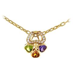 Vintage Pomellato Multi Gemstone Diamond Gold Pendant Necklace