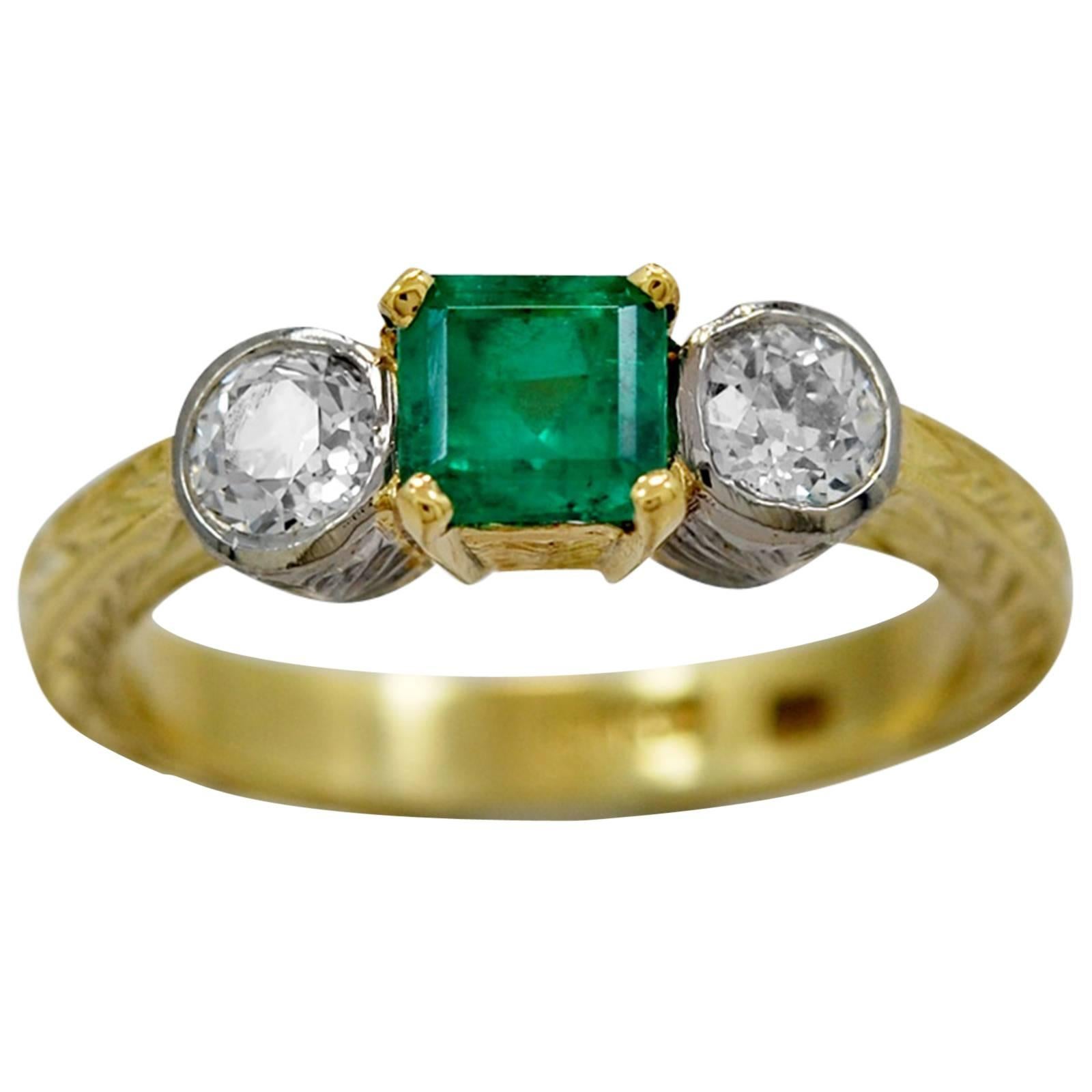 .75 Carat Emerald Diamond Gold Engagement Ring For Sale
