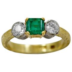 .75 Carat Emerald Diamond Gold Engagement Ring
