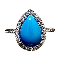 Halo Diamante Platino Forma de Pera Anillo de Compromiso Turquesa Bella Durmiente