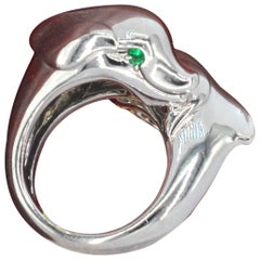Vintage Cartier - White Gold Dolphin Ring with Emerald Eyes