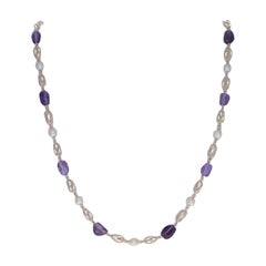 Gelbgold Zuchtperlen- und Amethyst-Gliederhalskette 24 1/4" - 18k