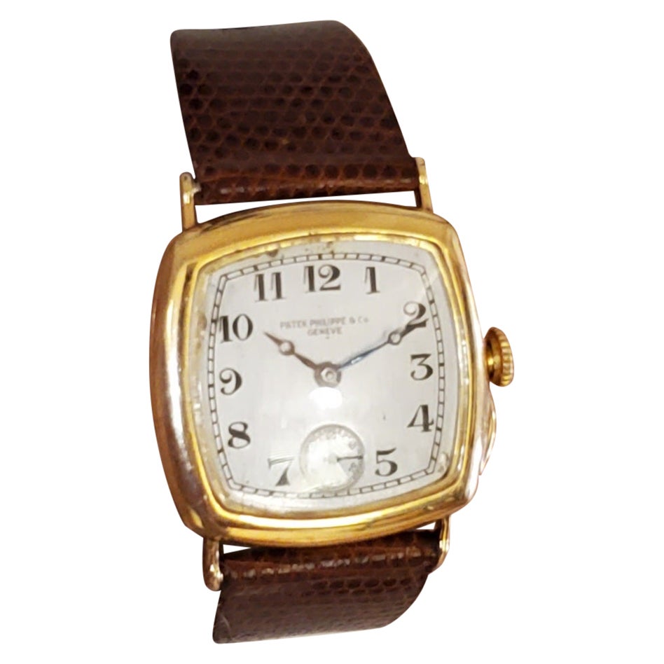 Frühe Art-Déco-Uhr aus 18 Karat Gold mit Kissenform von Patek Philippe, ca. 1927-1928