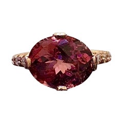 14K Rose Gold Diamond 5.15 Carat Oval Pink Tourmaline Engagement Ring
