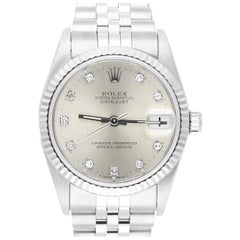 Vintage Rolex Datejust 31 Silver Diamond Dial Stainless Steel Watch White Gold Bezel