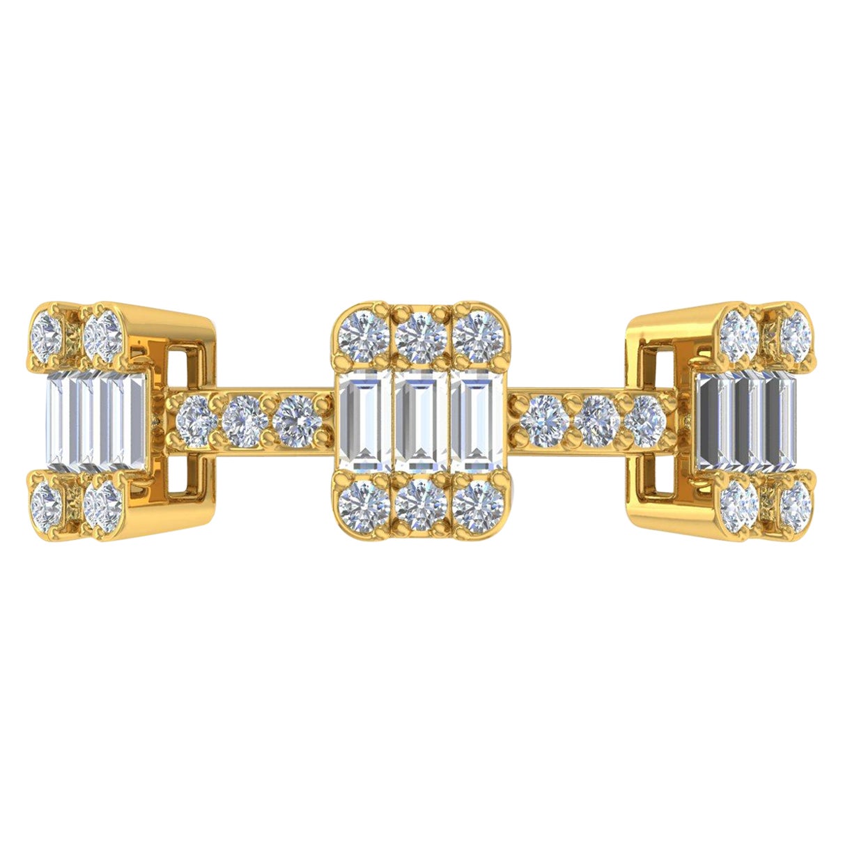 0.60 Carat Baguette & Round Diamond Ring 18 Karat Yellow Gold Handmade Jewelry For Sale