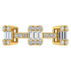 0.60 Carat Baguette & Round Diamond Ring 18 Karat Yellow Gold Handmade Jewelry