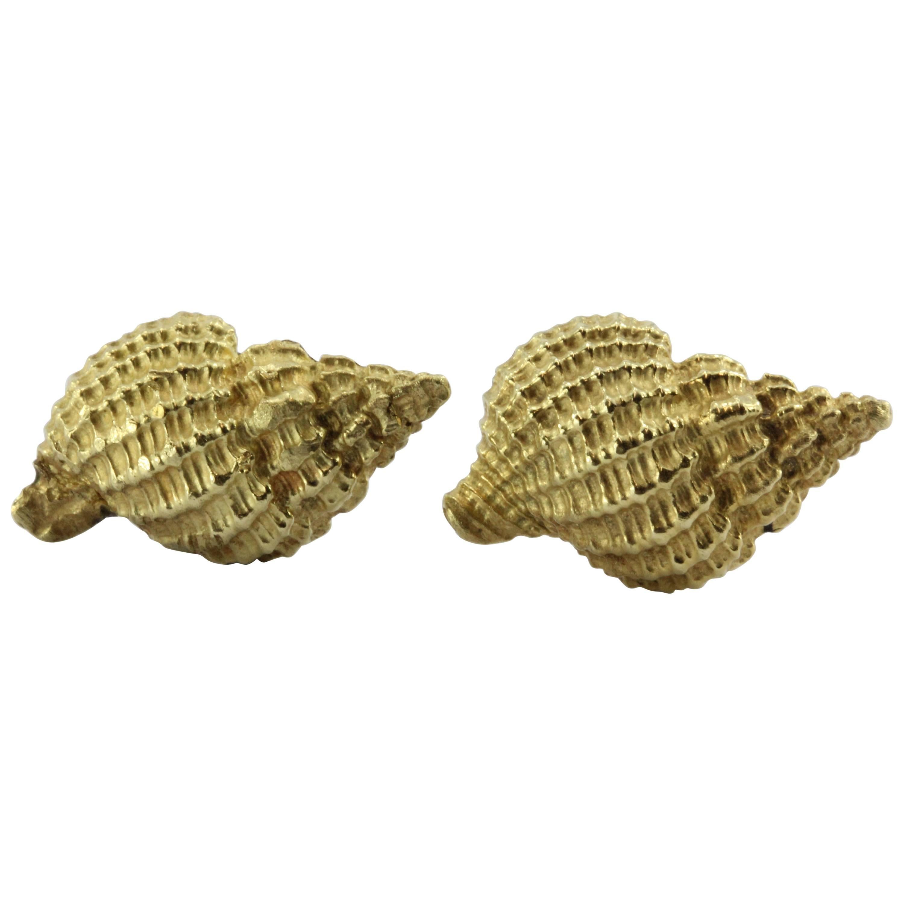 Tiffany & Co. Gold Brushed Conch Shell Earrings
