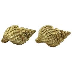 Tiffany & Co. Gold Brushed Conch Shell Earrings