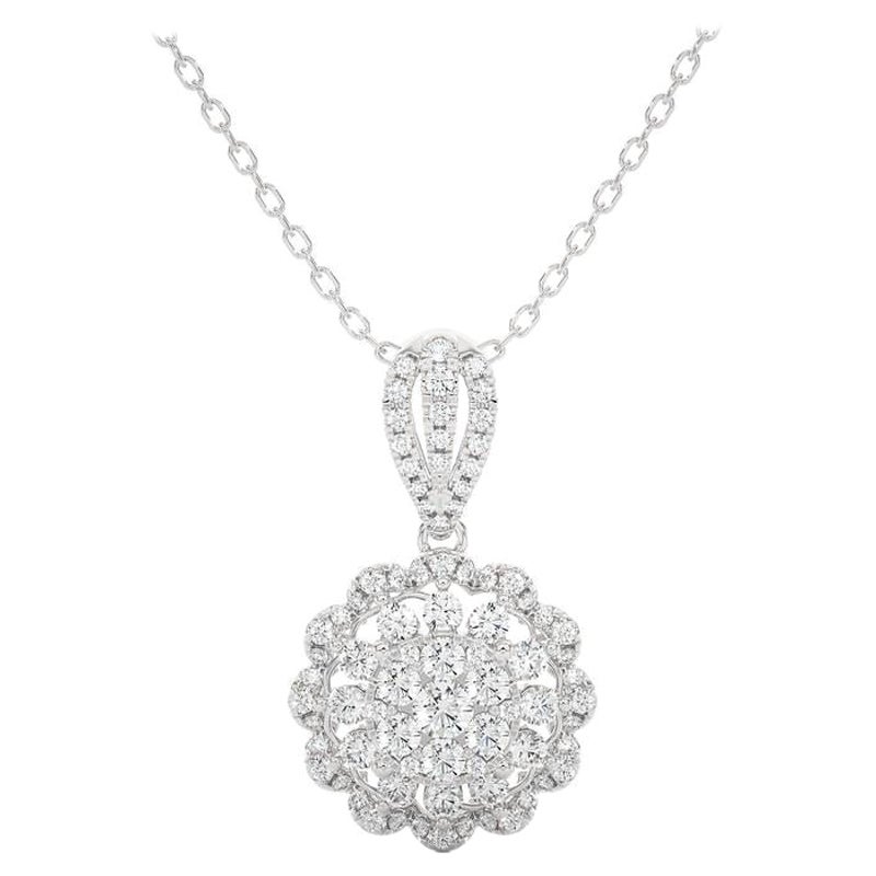 Moonlight Round Cluster Pendant: 6/7 Carat Diamonds in 14k White Gold