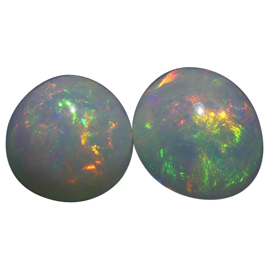 7.14ct Oval Cabochon Crystal Opal Pair For Sale